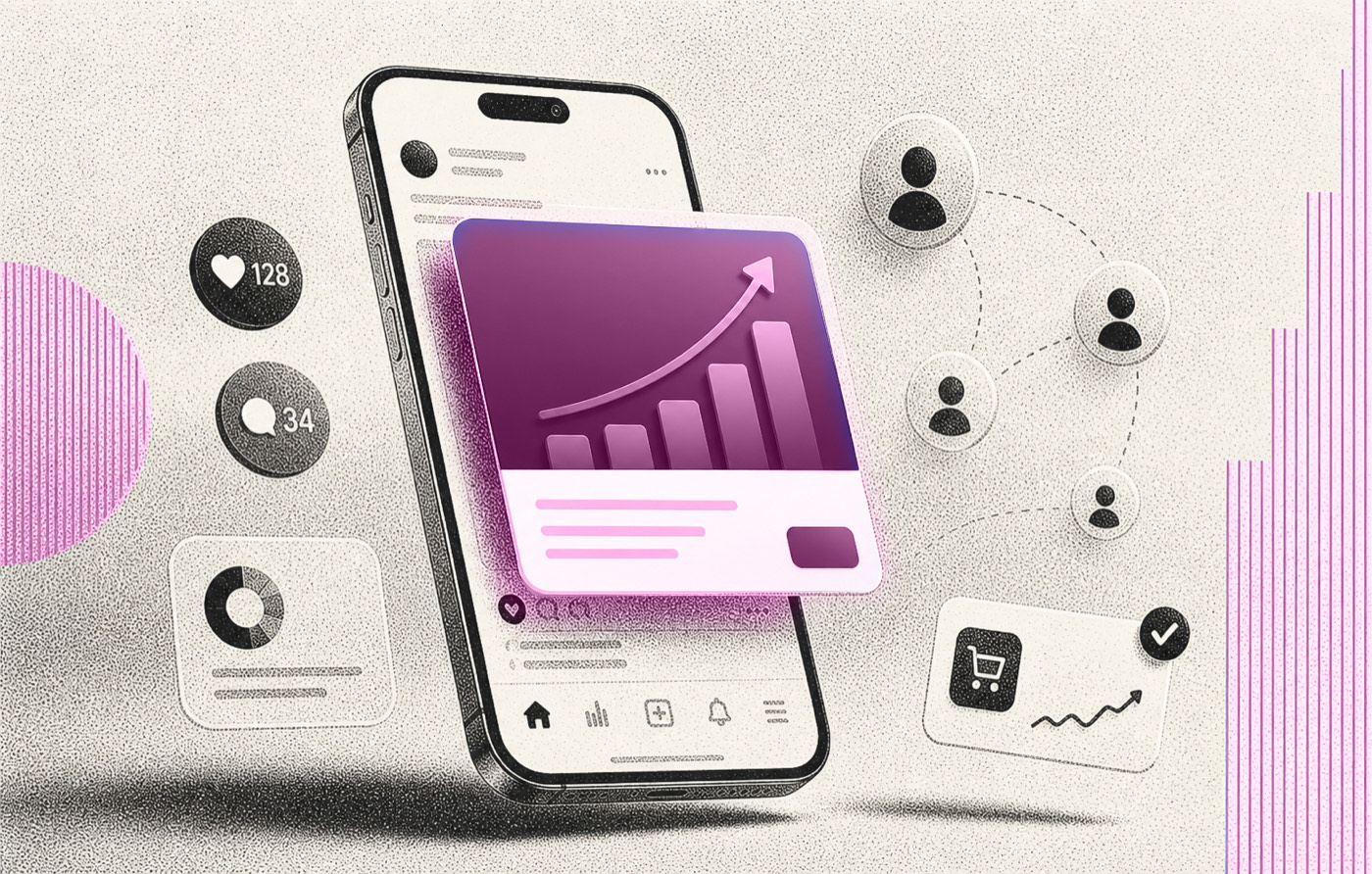 Social advertising campaign and audience dashboard illustration