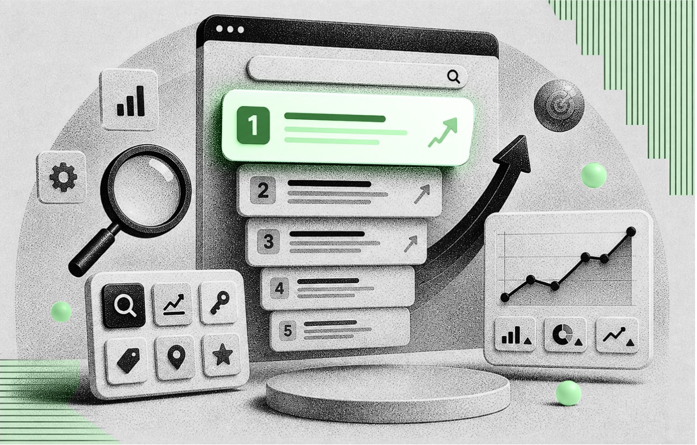 SEO rankings and organic performance dashboard illustration